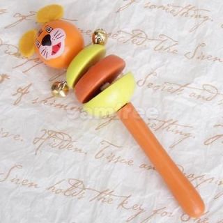 Baby Jingle Hand Bell Stick Shakers Rattle Wooden Cartoon Animal Percussion Toy