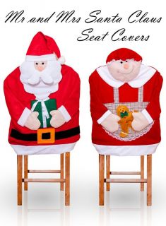 Christmas Mr and Mrs Santa Claus Holiday Seat Chair Covers 2 PC Set
