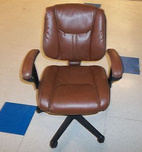 Brown Leather Office Desk Dining Room Swivel Chair on Casters