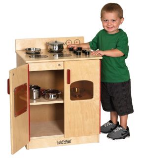 Kids Preschool Daycare 4 Burner Play Kitchen Stove with Storage Cabinet Natural