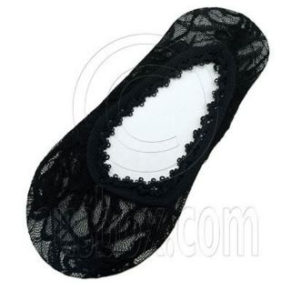 Women Lady Black White Plain Color Floral Rendering Invisible SHIP Socks Lace