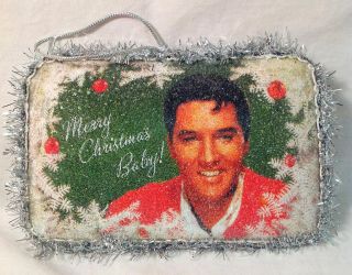 Kurt Adler 6" Elvis Presley Decoupage Beaded Postcard Christmas Ornament EP9135
