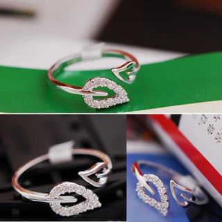 Fashion Ladies Girl Cute Lovely Crystal Alloy Graceful 2 Leaves Elegant Ring SI