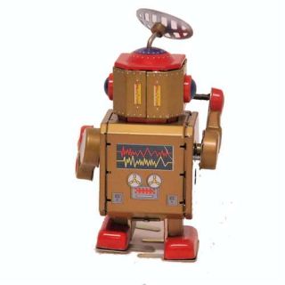 Tin Toy Wind Up Robot Gold Vintage Style Collectible Little Giant Retro Metal 4"