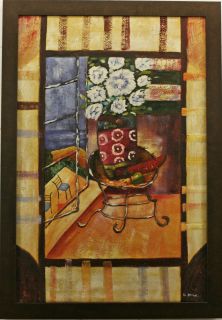 Reading Room by Window Abstract Chair White Flower Art Framed Oil Painting