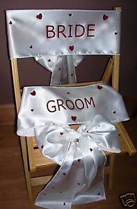New White Satin Bride Groom Wedding Chair Sashes