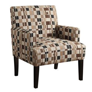 Modern Lounge Club Chair Multi Color Checked Fabric New