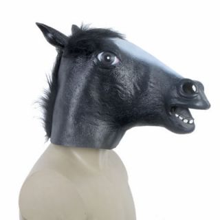Black Horse Head Mask Creepy Costume Party Theater Prop Novelty Latex Rubber