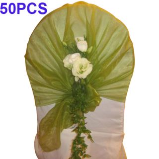 50 Green Organza Chair Covers Sash Bow Wedding Party