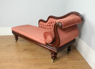 Antique Mahogany Victorian Upholstered Chaise Longue Couch Settee Sofa Chair
