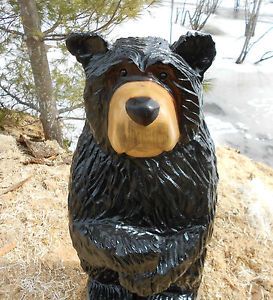 3ft Chainsaw Carved Black Bear Wood Carving Rustic Sculpture Hand Carved Statue
