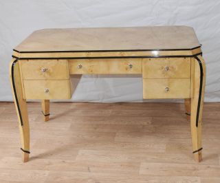 Art Deco Desk Writing Table Bureau Blonde Walnut