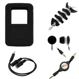For SanDisk Sansa Clip Zip 5in1 Accessory Black Silicone Soft Gel Case Headset