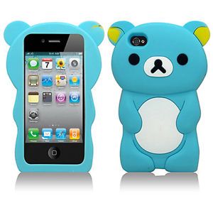 3D Cute Blue Bear Silicone Soft Skin Case Cover for Apple iPhone 4 4G 4S Phone