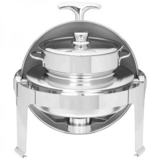 Maxam Heavy Duty Stainless Steel Round Soup Chafing Dish w Roll Top Professional