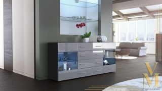 Modern Sideboard Buffet Server Storage Cabinet Chest Bari V2 Black High Gloss