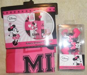 New Disney Minnie Mouse Fabric Shower Curtain Hooks Pink Girl