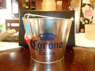 Corona Extra Metal Ice Bucket with Bottle Opener Parrot Beach Pail