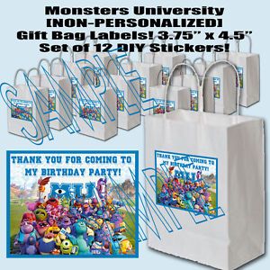 Monsters University Movie Thank You Party Favor Gift Bag Labels Stickers 12 PC