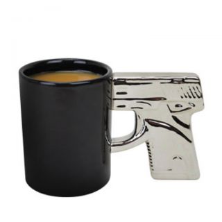 Chrome Handle Gun Mug Hot Coffee Hand Pistol Black Cup