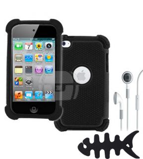 2 Accessories for iPod Touch 4 4G Black Armor Cover Case Earphone Mic Fish