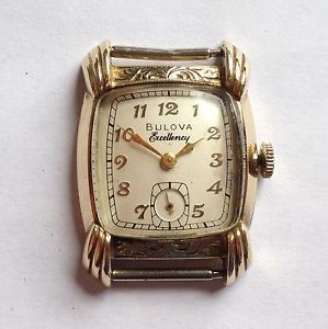 Mens Vintage 1940's 10K GF Case Art Deco 21 Jewel Bulova Excellency Watch