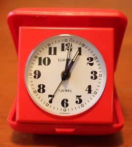Europa 1 Jewel Travel Alarm Clock Bright Red Case Made in Germany Works Well