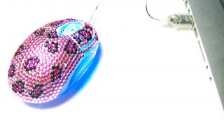 Pink Leopard Crystal Rhinestone USB Computer Mouse