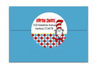 Cat in The Hat 20ct 2" Round Stickers Address Favor Labels