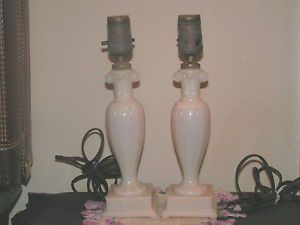 Vintage 2 Aladdin Maker of Oil Lamps Alacite Glass Boudoir Dresser Lamps Nice
