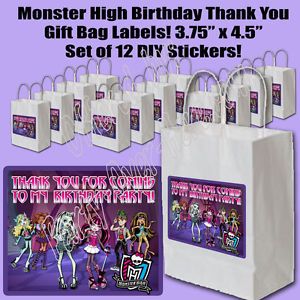 Monster High Gift Party Favor Goody Bag 3 75" x 4 5" Labels DIY Stickers 12 PC