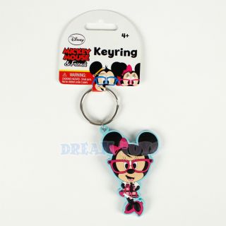 Disney Minnie Mouse Nerd Laser Cut Key Chain Pink Bow Ring Licensed