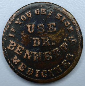 Civil War Token 1863 Dr Bennett's Medicines Cincy Oh VF BN F 165N 20A R3