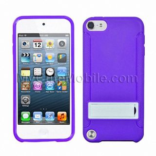 Apple iPod Touch 5g 5th Gen Case Purple White Gummy TPU Skin Cover w Hard Stand