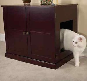 Hidden Secret Kitty House Cat Litter Box Pan Storage TV Media Cabinet Cupboard