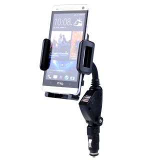 Dual USB Car Cigarette Lighter Mount Holder Stand Charger for HTC One M7 Mini