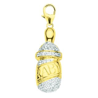 EZ Charms 14K Yellow Gold Diamond Baby Bottle Charm