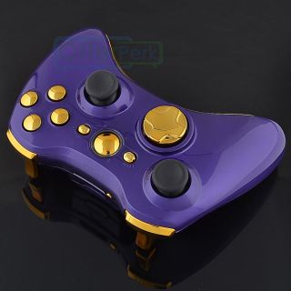 Glossy Purple Controller Full Shell Housing and Chrome Gold Buttons for Xbox 360