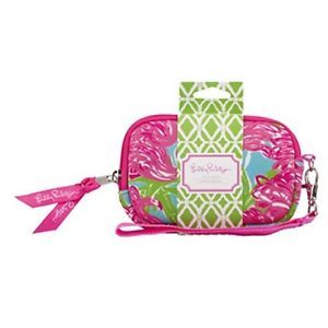 Lilly Pulitzer Tech Case Wristlet "Fan Dance" Pink Flamingo Camera Cell Phone N