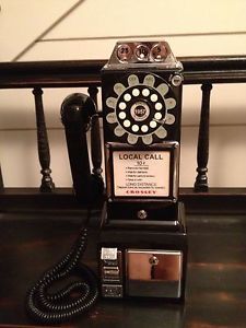 Black 1950's Corded Wall Mount Rotary Look A Like Coin Pay Phone Antique Style