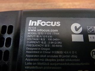 InFocus IN104 T104 DLP Projector with Case 2500 Lumens 1262 Hours No Cables