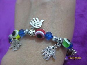 Multicolored Beads Charm Hamsa Hand Evil Eye Protection Bracelet Amulet Judaica