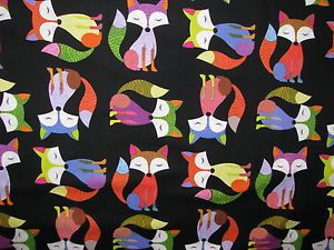 Foxes Fabric Black Multicolored Foxes Timeless Treasures 1 2 Yd
