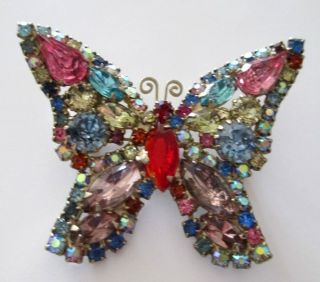 Vintage Signed Weiss Multicolored Butterfly Pin Brooch Pink Blue Green Red