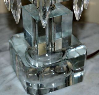 Art Deco Fine Hand Cut Lead Crystal Hurricane Lamps Prisms 16" Tall EXC