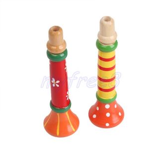 2X Interesting Baby Kids Wooden Horn Hooter Trumpet Instruments Music Toys
