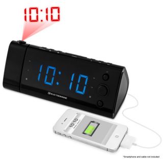 Electrohome USB Charging Alarm Clock Radio with Time Projection Battery Backup