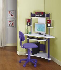 Purple Finish Corner Workstation Kids Children's Computer Desk New