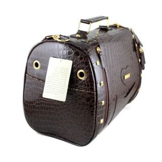 Pet Dog Cat Carrier Tote Handbag Crocodile Print Leatherette PVC Brown or Black
