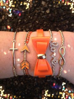 Bracelet Arm Candy Stack Love Infinity Bow Orange Arrow Beaded Wrap Set New